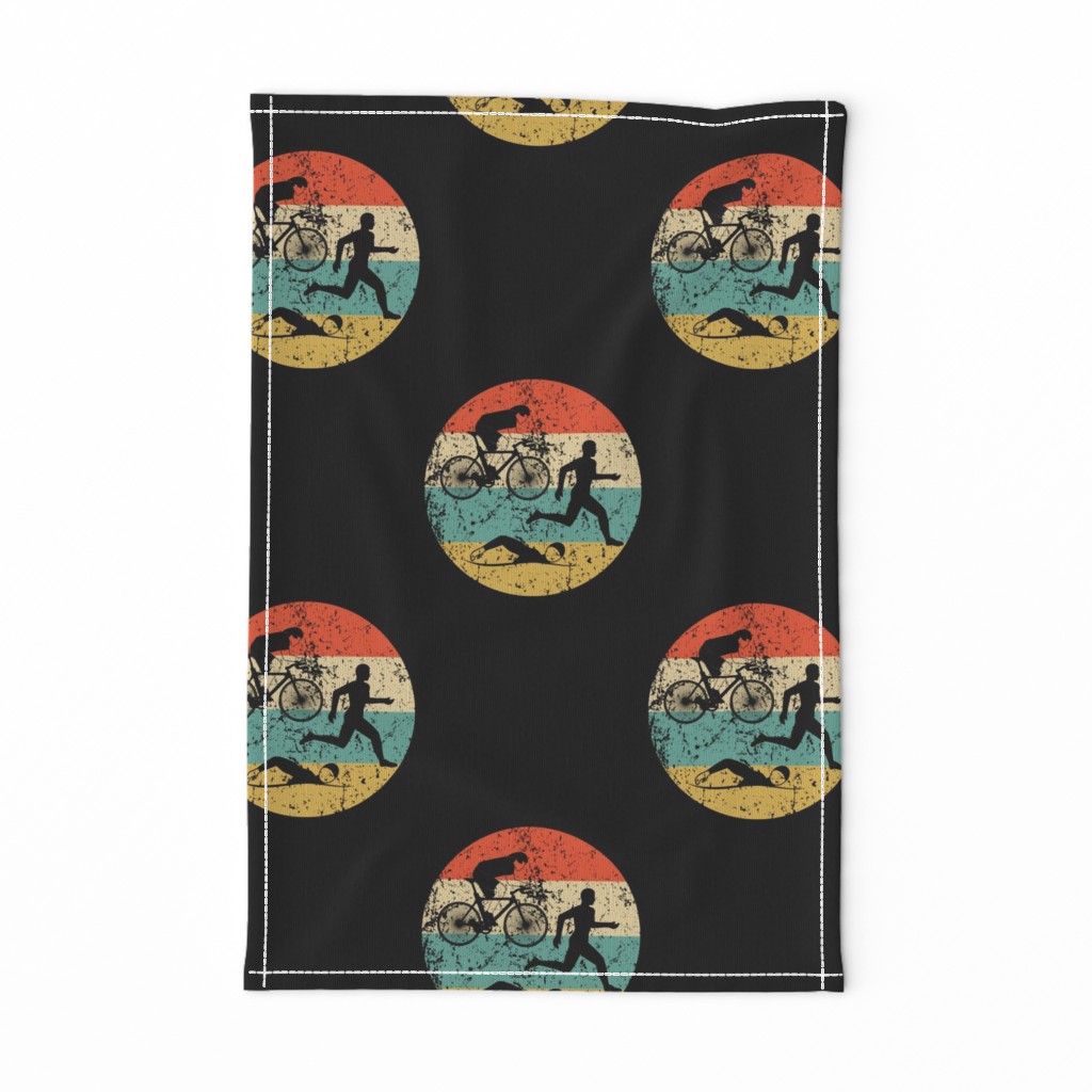 Retro Running Swimming Biking Icon Repeating Pattern Black