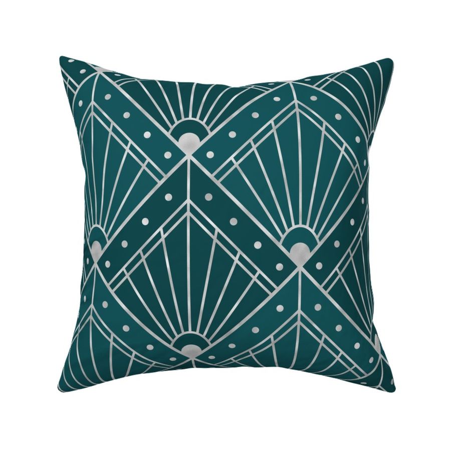 L Elegant Art Deco Pattern with Teal and Silver Geometric Design