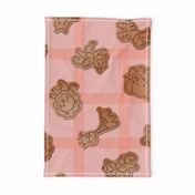 Animal Crackers Pink Large - cookies, food, desert, kids, treat, children, babies, picnic, playroom, nursery, circus, fun, cute, brown, baking, gingham, checkered, monkeys, elephants, giraffes, lions, hippos