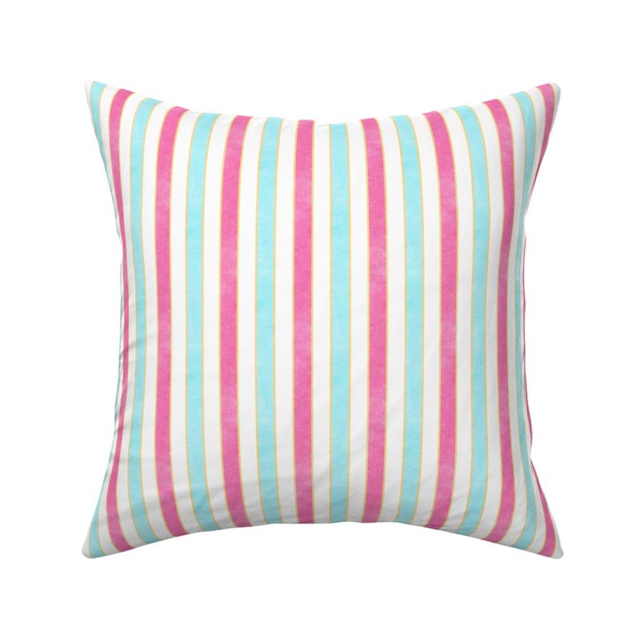 (With Texture) Summer Holiday Stripe. Pink, turquoise and white. Bedding. Sheets.