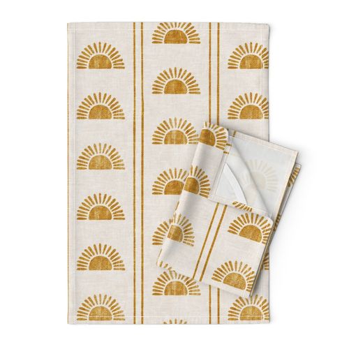 Sunshine - Block Print Boho Sun Print with Stripes - golden - LAD24