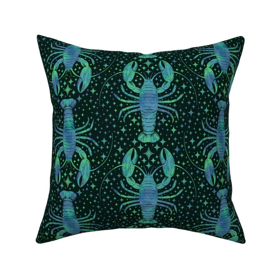 Celestial Lobsters in Blue and Green Neon on Dark Medium