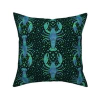 Celestial Lobsters in Blue and Green Neon on Dark Medium