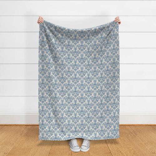 Lobster damask in faded indigo blue -  small scale