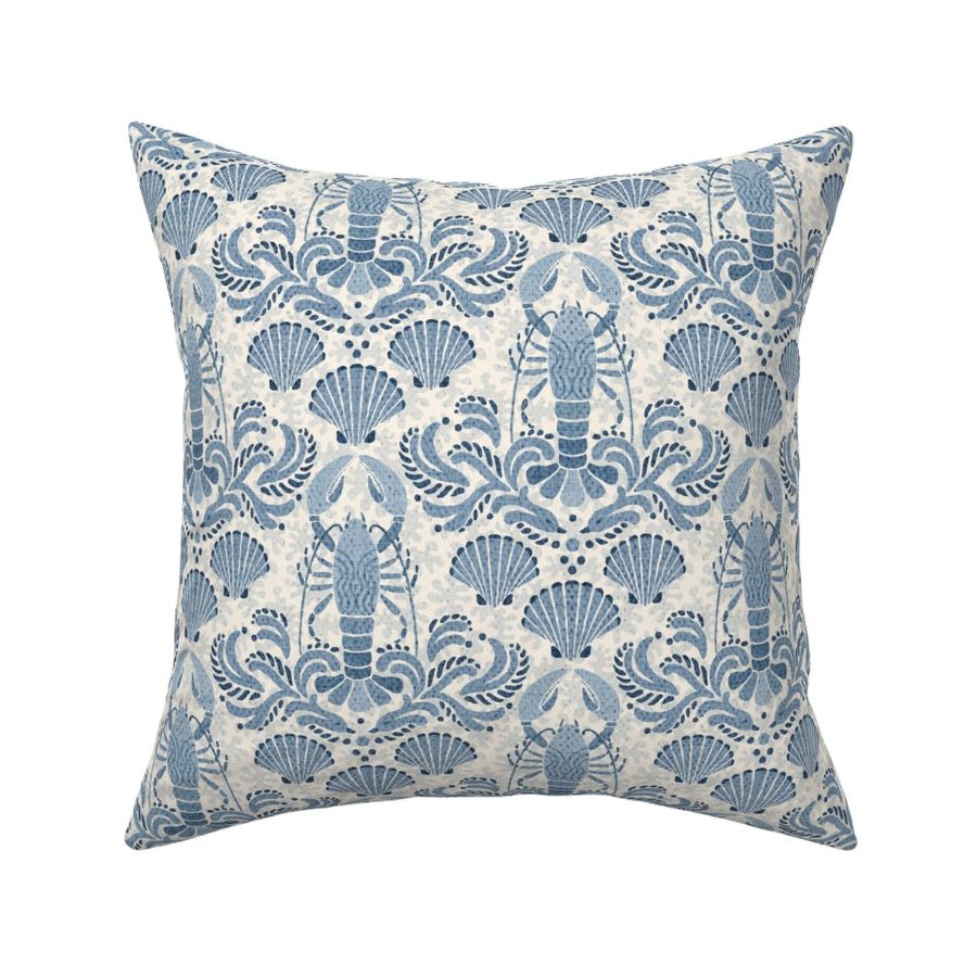 Lobster damask in faded indigo blue -  small scale