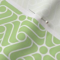 Light green and white geometric pattern with hexagon-base spirals.