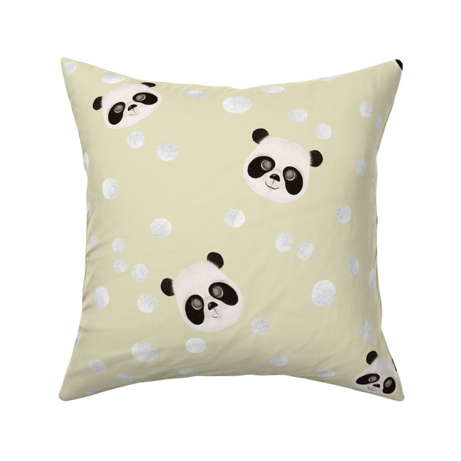 Panda Heads And Dots Pattern on Beige Background 