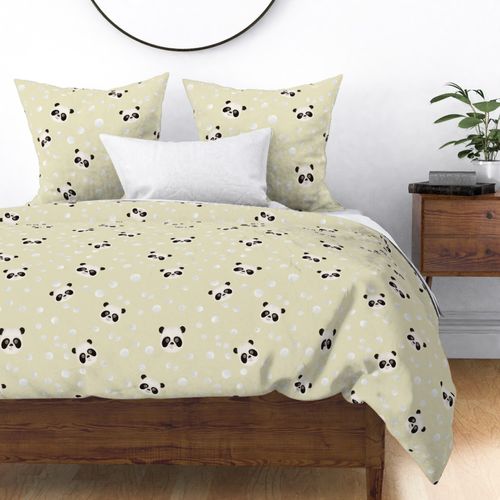 Panda Heads And Dots Pattern on Beige Background 