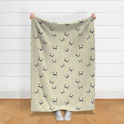 Panda Heads And Dots Pattern on Beige Background 