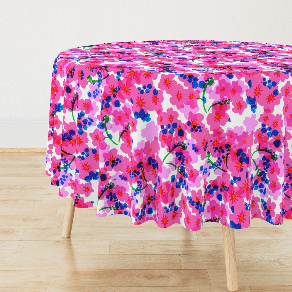 Forget Me Not Flowers Silhouette Floral Garden In Hot Pink, Berry Blue, Citrus Orange And Grass Green Summer 90’s Cottage Retro Modern Country Maximalist Farmhouse Meadow Translucent Overlay Girlie Cute Floral Repeat Pattern 