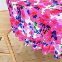 Forget Me Not Flowers Silhouette Floral Garden In Hot Pink, Berry Blue, Citrus Orange And Grass Green Summer 90’s Cottage Retro Modern Country Maximalist Farmhouse Meadow Translucent Overlay Girlie Cute Floral Repeat Pattern 