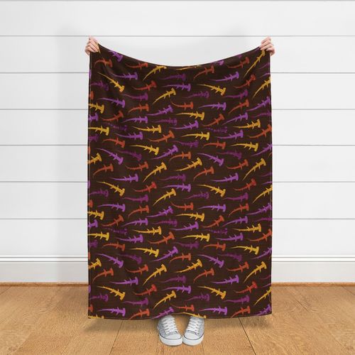 Hammerheads - Larger - In Sunset Orange Purple Gold On Deep Brown