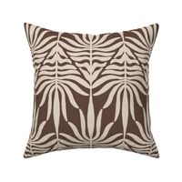 large - Zigzag palm leaf foliage - waves of symmetric leaves - swan beige on pinecone brown