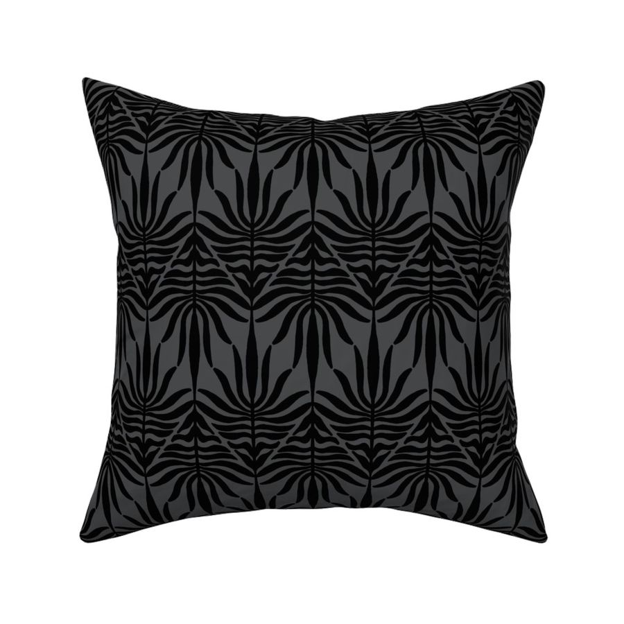 medium - Zigzag palm leaf foliage - waves of symmetric leaves - black on dark shadow gray