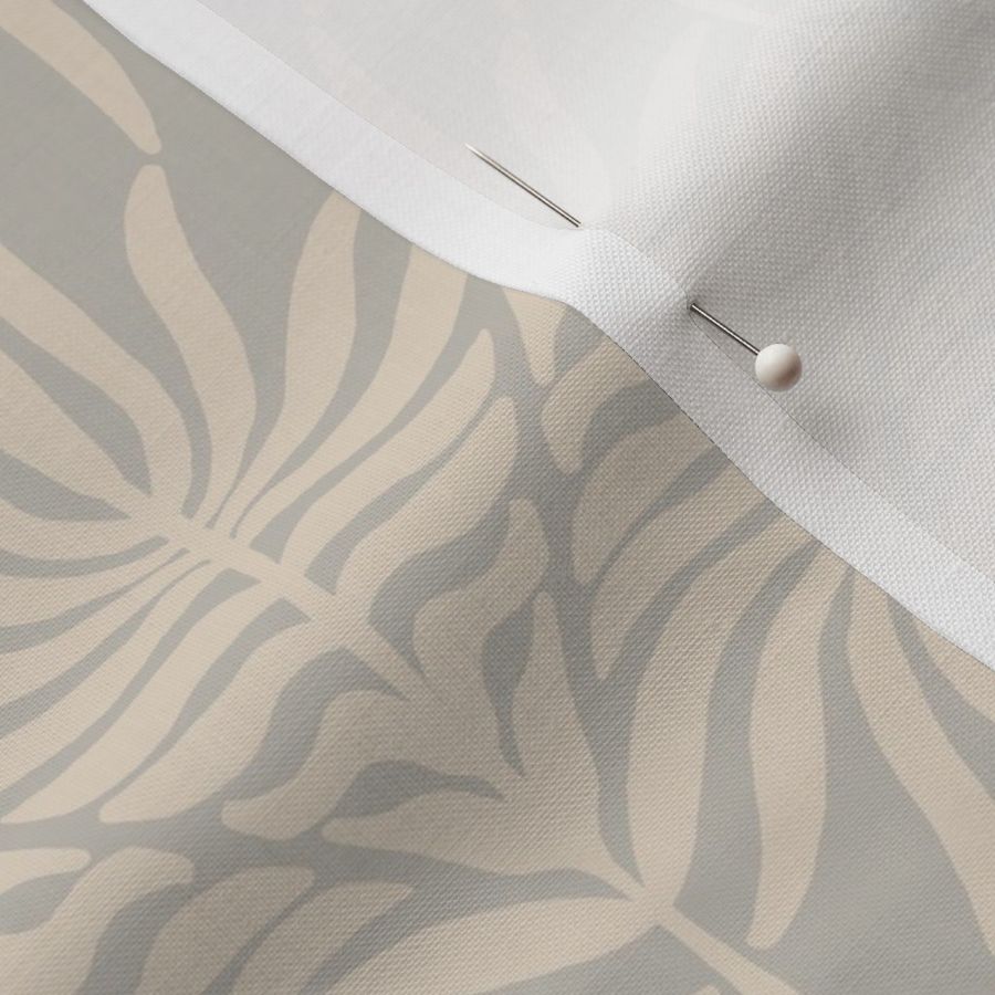 medium - Zigzag palm leaf foliage - waves of symmetric leaves - swan beige on moonstruck gray