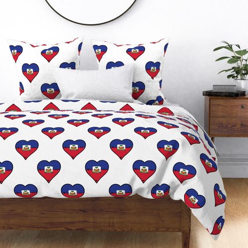 Haitian Flag Heart Haiti Love Repeating Pattern White