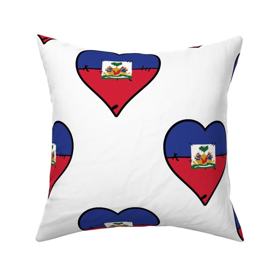 Haitian Flag Heart Haiti Love Repeating Pattern White