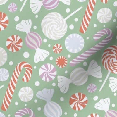 Cute Hand-Drawn Peppermint Christmas Candy in Bright Sage Green (Large)