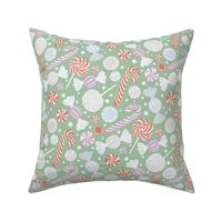 Cute Hand-Drawn Peppermint Christmas Candy in Bright Sage Green (Large)