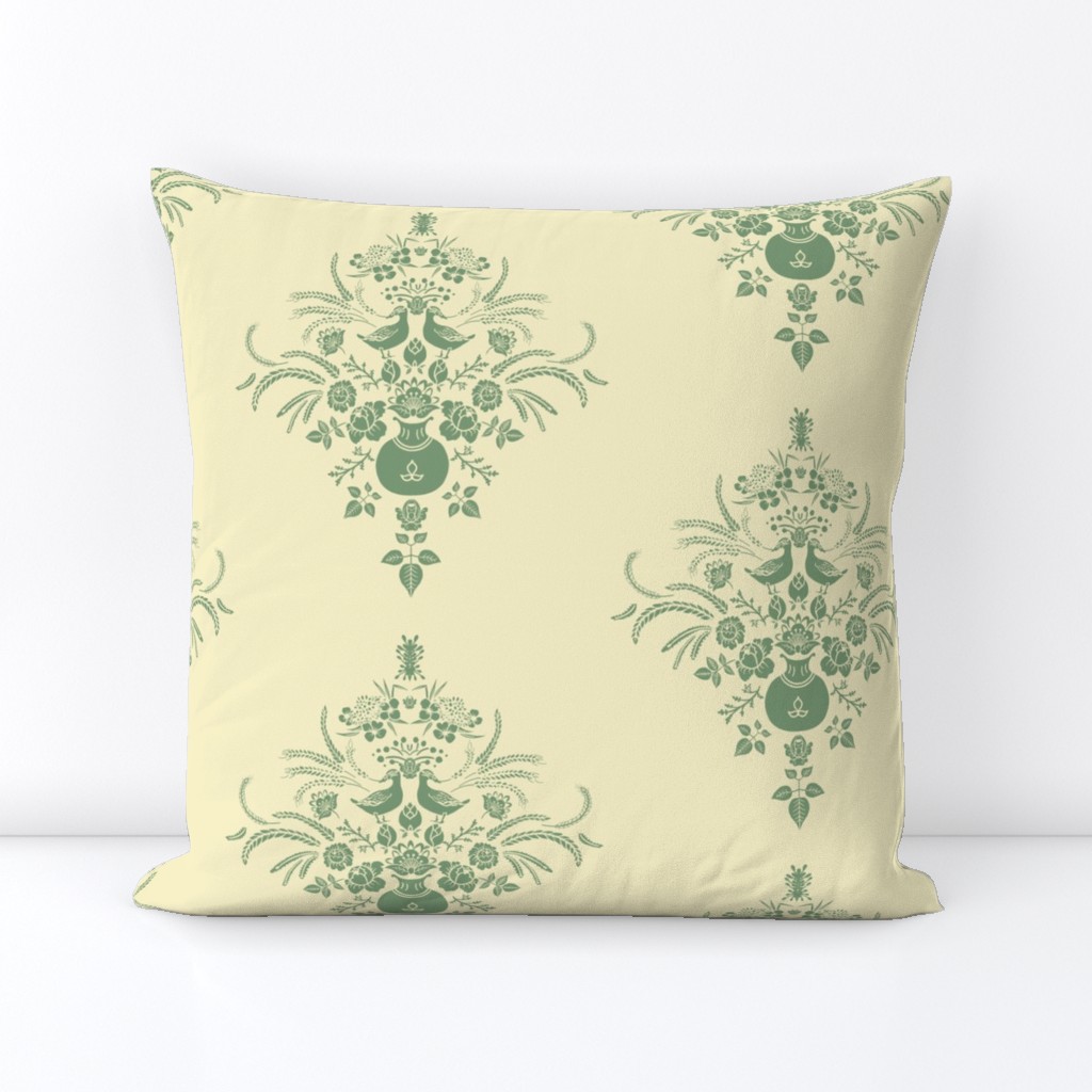 Buttercup Yellow and Green Damask