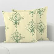 Buttercup Yellow and Green Damask