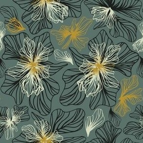 Blooming Tropical Flowers in Teal