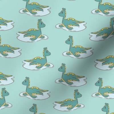 Lochness Monster Seamless Surface Pattern in Green