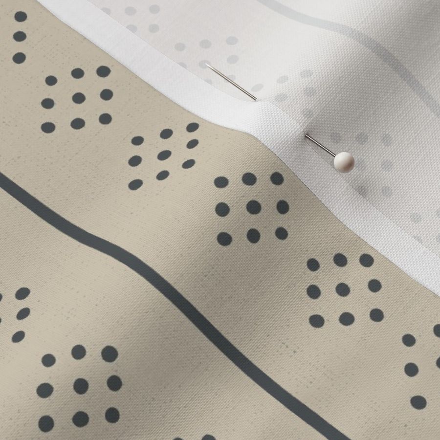 Small Dotted Diamond Shape Stripes in Warm Sandy Beige and Charcoal Gray