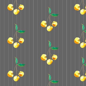 preppy pinstripe cherries - yellow