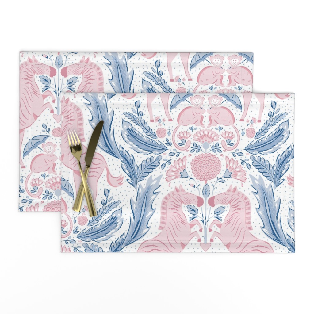 Preppy Zebra and Monkey Damask in Pink and Blue