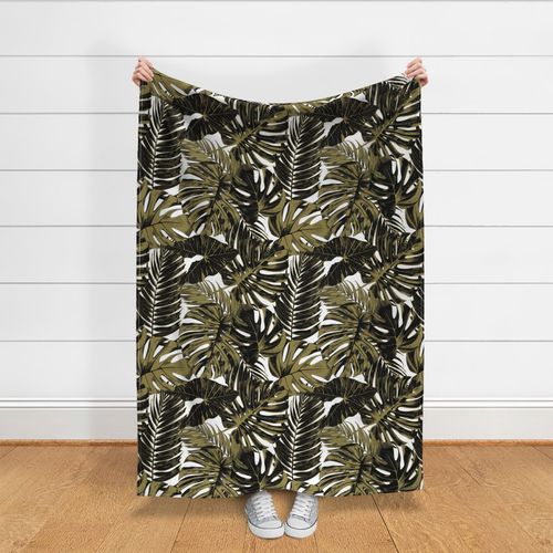 Tropical Leaves Olive Green Rainforest Big Scale