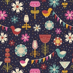 Festive Birds and Flowers