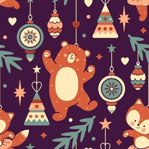 Christmas woodland with animals