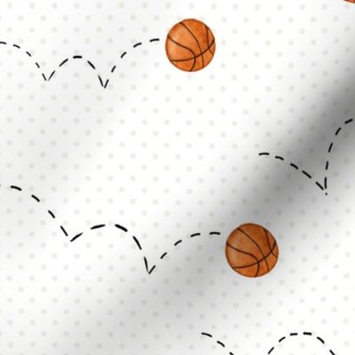 Small Scale - Watercolor Dribbling basketballs on soft polka dot background