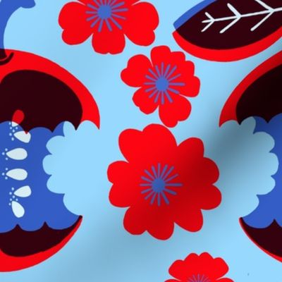 Apple A Day Fruit And Flowers Bright Red Blue Modern Scandi Fall Fun (S)