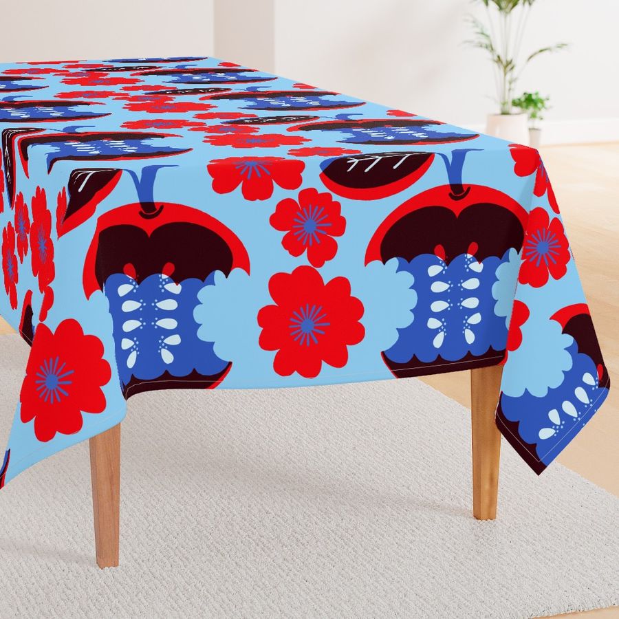 Apple A Day Fruit And Flowers Bright Red Blue Modern Scandi Fall Fun (L)