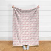 Sail boats and shells block print rose pink on ecru