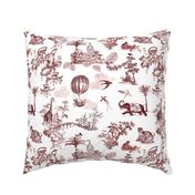 Preppy Jungle Chinoiserie Toile Safari Leopard Elephant Tiger French Red