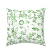 Preppy Jungle Chinoiserie Toile Safari Leopard Elephant Tiger Kelly Green