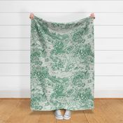 Old Fantasy Map with Happy Sea Monsters - Sage Green on Light Green