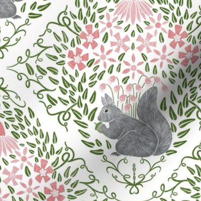 Cottage Squirrel (Green Pink Gray on White)