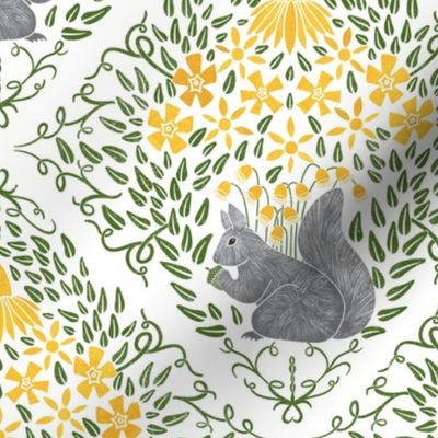 Cottage Squirrel (Green Yellow Gray on White)