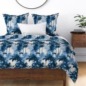 Tropical Palm Abstract Print in Cobalt Blue and Navy Medium 