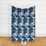 Tropical Palm Abstract Print in Cobalt Blue and Navy Medium 