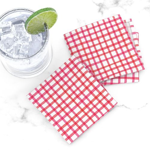 Warm Tone Hand Painted Open Weave Gingham - Red - Christmas Table