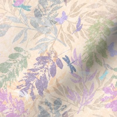 lovely leaves Cream ivory beige lavender abstract leaves floral fabric_normal scale