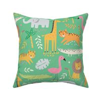 Doodle Jungle Animals on Green