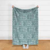 Calm Coastal Celestial Boho Farmhouse Mud Cloth Ikat Linen blue green (L)