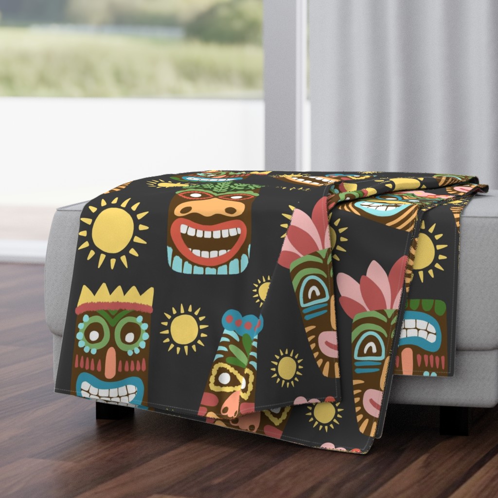 Playful Tiki Faces with Cute Sun for Summer Island Beach Party (LARGE)