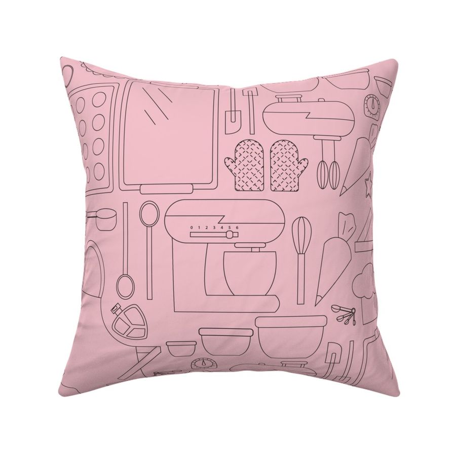 Retro Bakery Supplies Outlines Light Pink Pastel And Black- Large Print